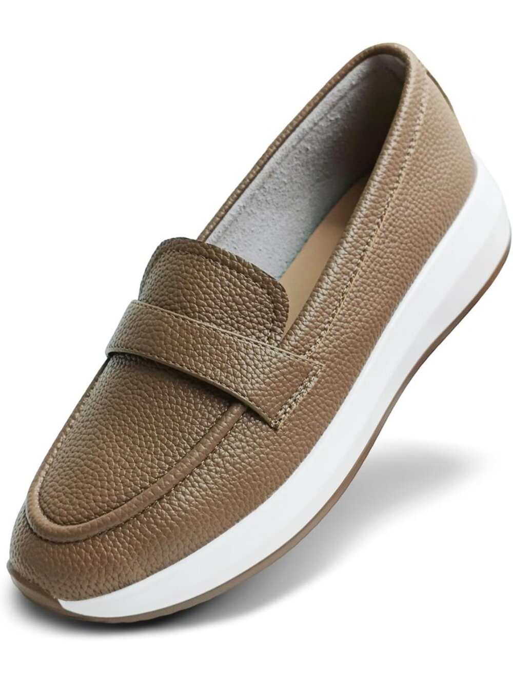 Women's Khaki Easy Entry Design Slip On Loafers Fashionable Stylish Flats